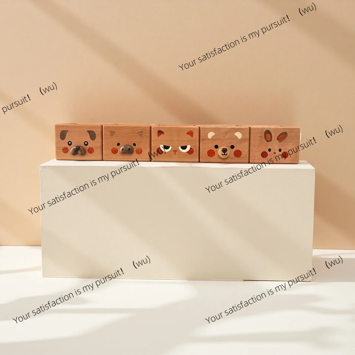 Cherry wood storage box Original animal image Creative home sundries Solid wood storage box