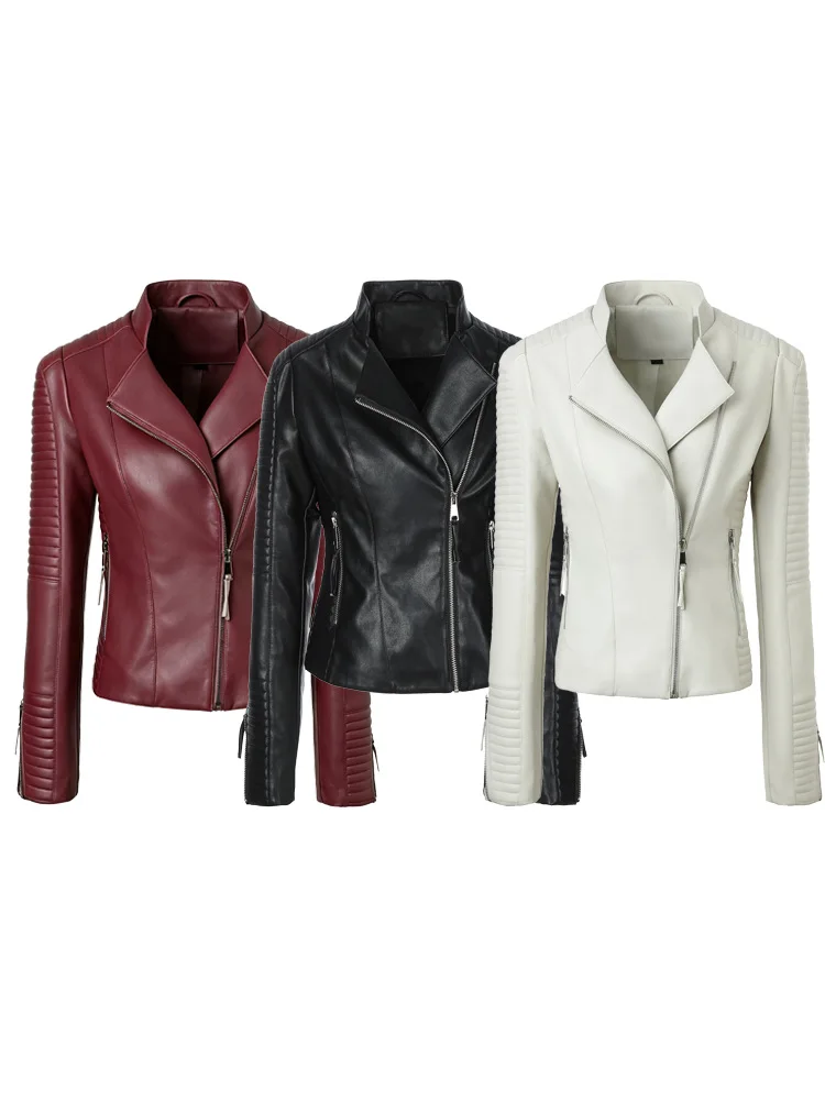 Large size women's retro PU leather jacket, rock style imitation motorcycle jacket, street trend zipper fashion leather jacket
