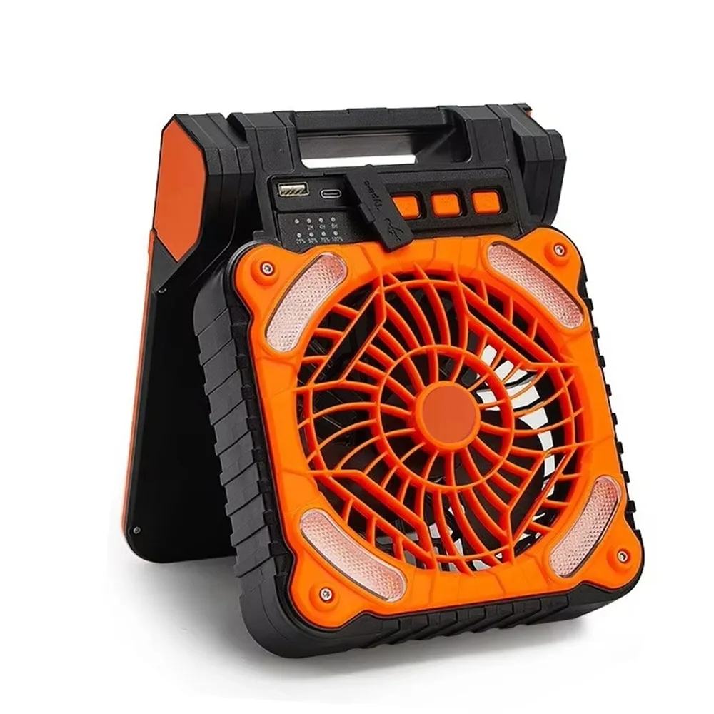 5200mAh Outdoor Solar Fan Folding Design 90° Folding Portable Tent Fan Timer Function Brighter LED Lantern Folding Ventilador