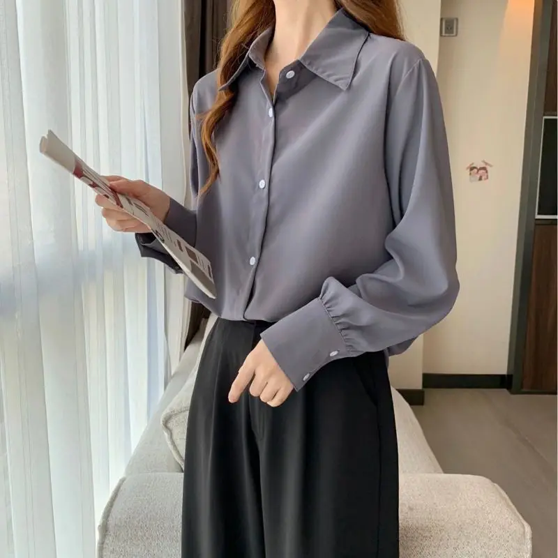 GIDYQ Women Chiffon White Shirt Korean Fashion Loose Long Sleeve Tops Casual Office Ladies All Match Shirts Spring New