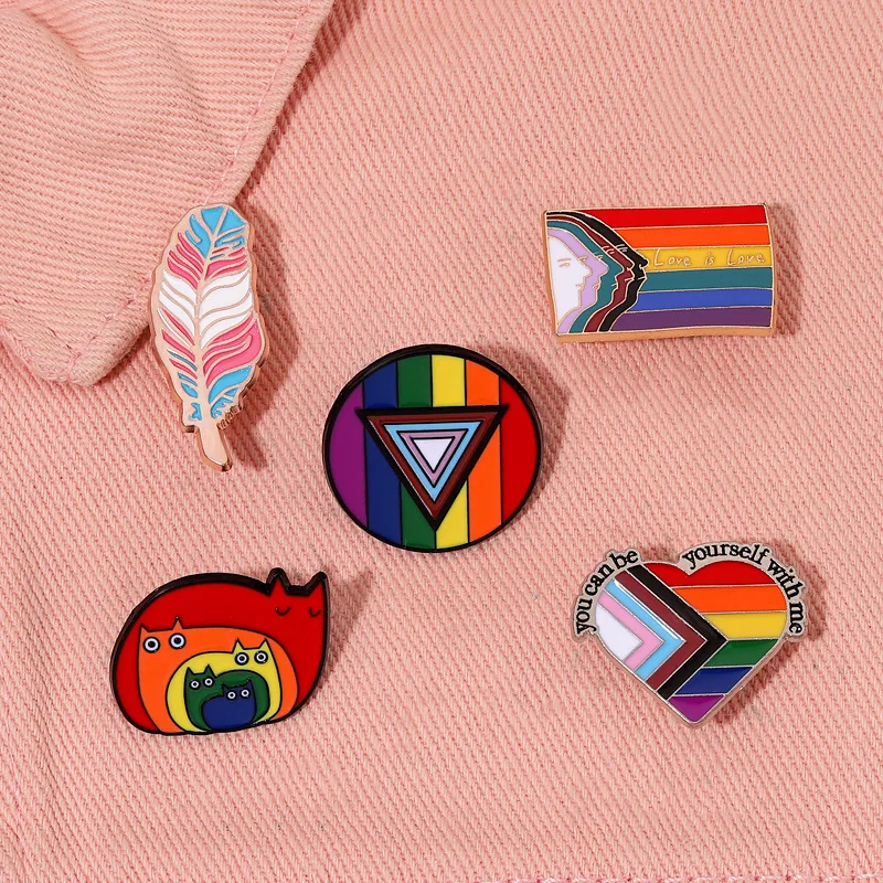 LGBT Pride Enamel Pins Custom Rainbow Book Cats Feather Tooth Heart Shape Brooches Lapel Badges Jewelry Gift for Partner  Lover