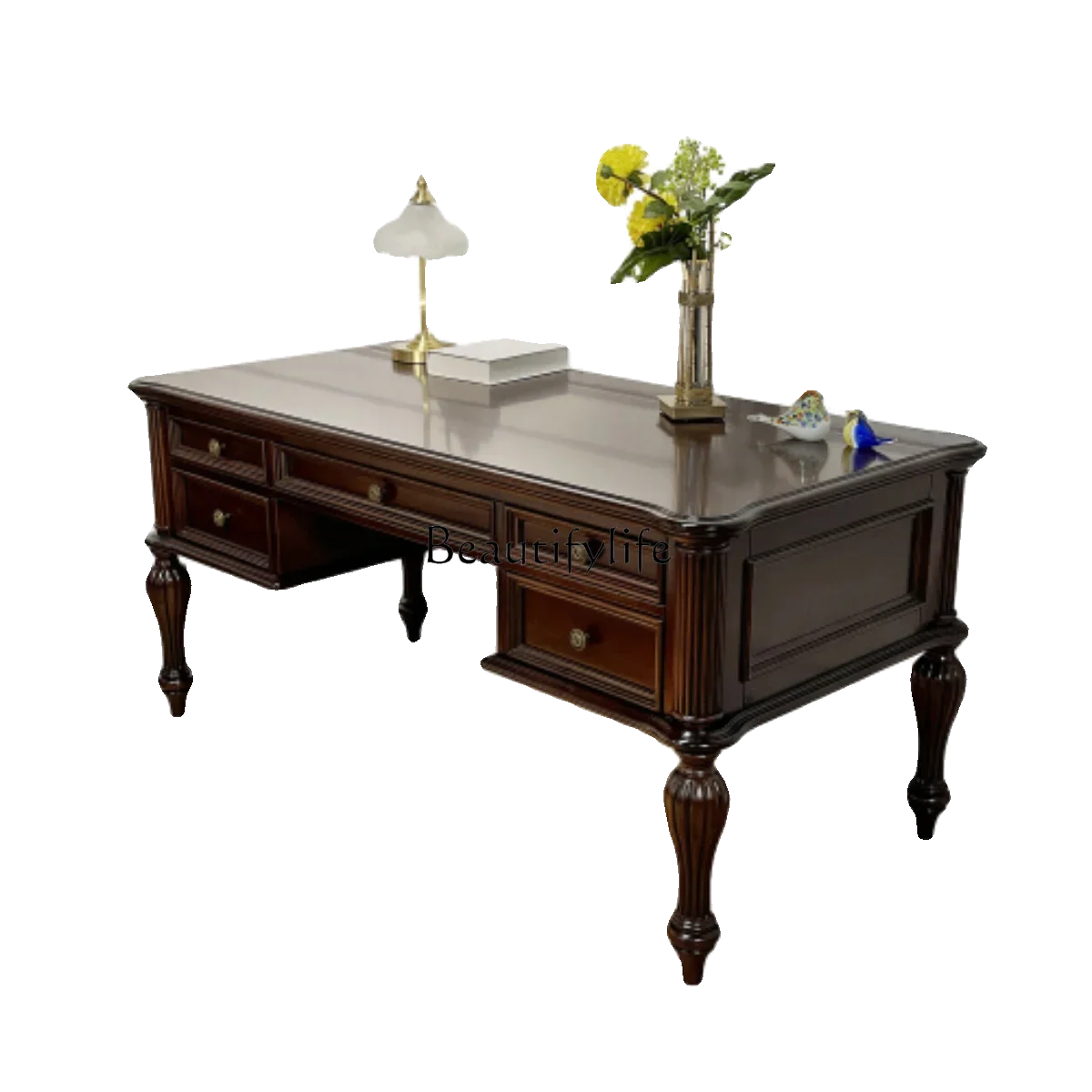 

ls 42American country solid wood desk classic Roman column retro study writing table