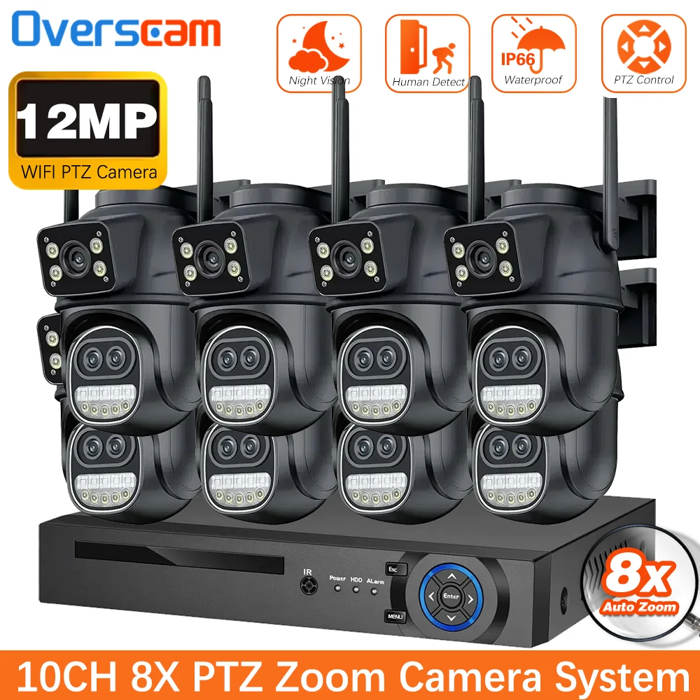 

Умная система видеонаблюдения 10-канальная XMEye, комплект NVR 4K POE, 9-мегапиксельные Wi-Fi камеры с тремя объективами, автотрекингом и 8-кратным зумом, беспроводные PTZ-камеры видеонаблюдения