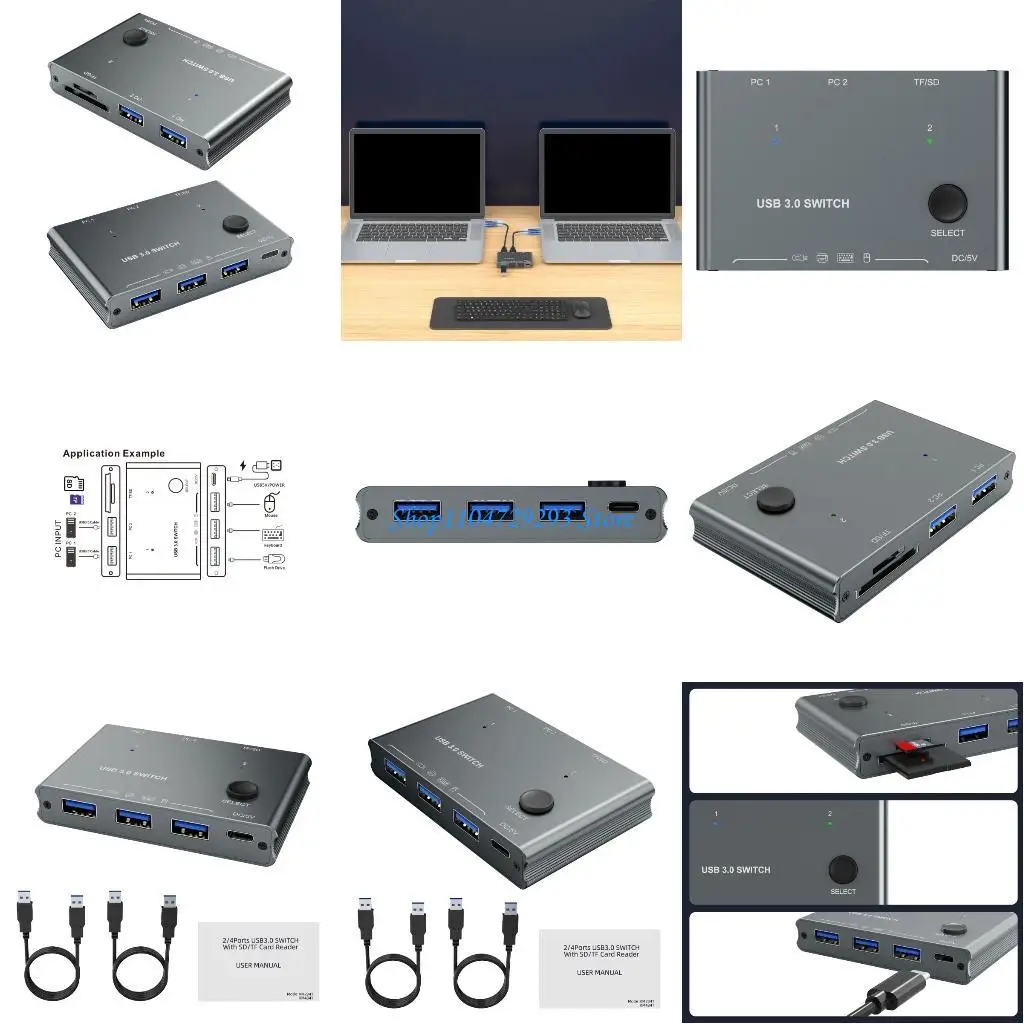 Y2GD Convenient USB3.0 Hubs USB3.0 Switcher with Multiple Inputs and Outputs