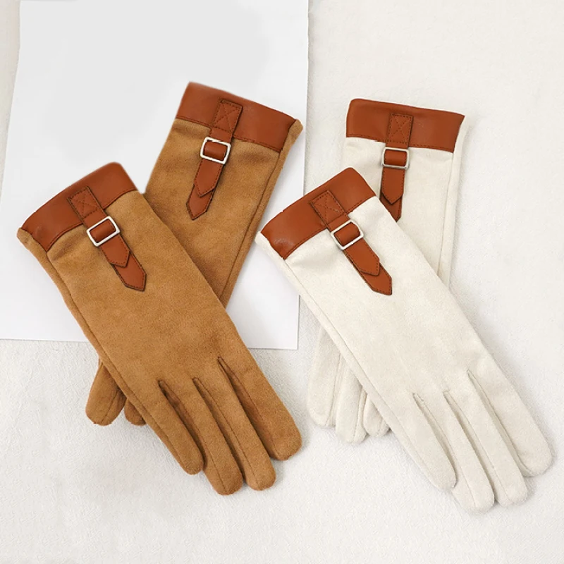 

New Women Fashion Elegant Business Style Suede Keep Warm Touch Screen Gloves Drive Skiing Cycling Not Bloated Fleece