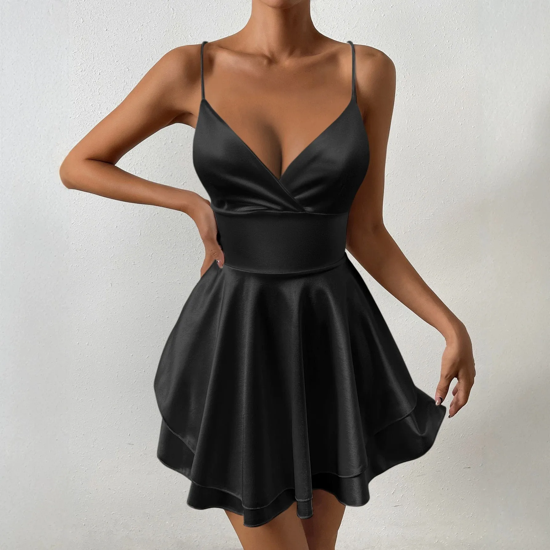 a Line V Neck Gown Slim Fit European and American Style with Elegant Commuting Deep V Neck Pullover Dress Summer for Women