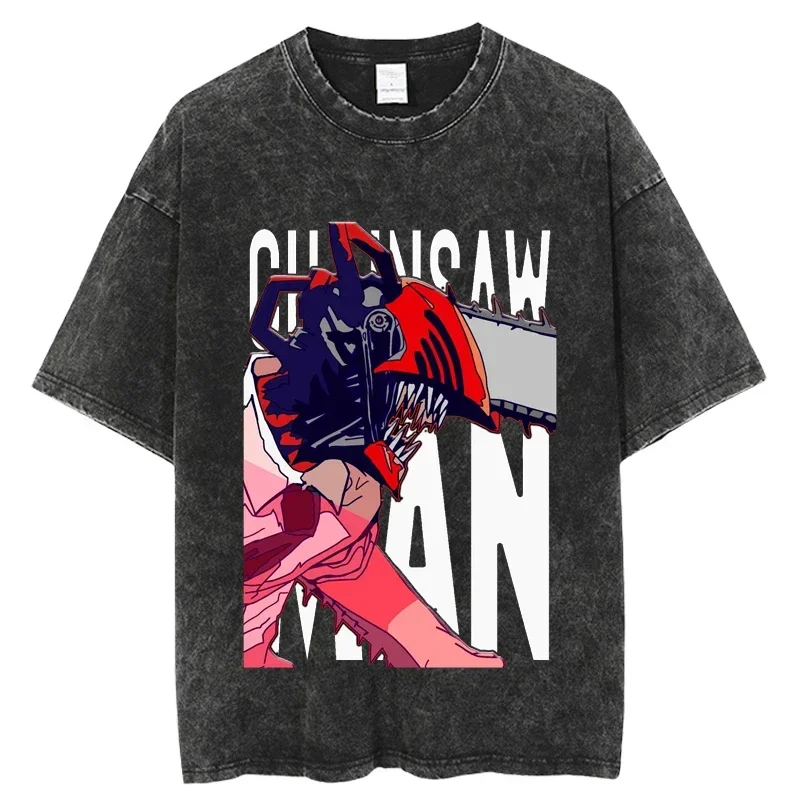 

Hotsale Vintage Washed Tshirts chainsaw man Anime T Shirt Harajuku Oversize Tee Cotton fashion Streetwear unisex top