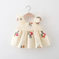 Summer Girls Dress Sweet Flying Sleeves Embroidered Fashion Cotton Short Skirt Suitable for Children with 80CM-110CM