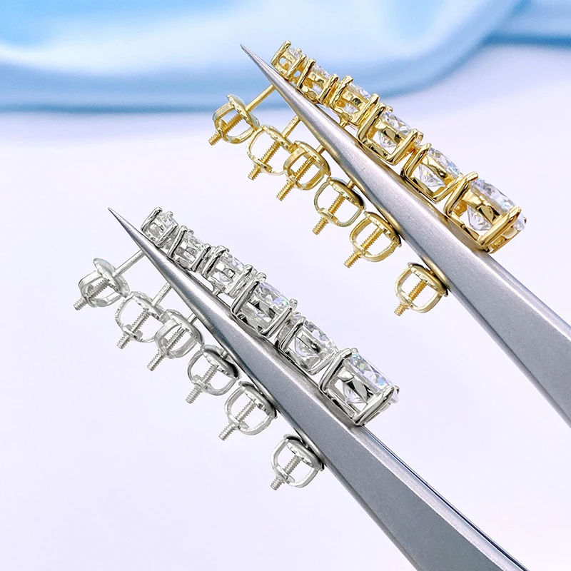 Joyce jelly 1/2-2ct Moissan ite Schrauben zurück Ohr stecker klassische vier Zinken Ohrringe S925 Sterling Silber Luxus schmuck für Frauen – Detail 4