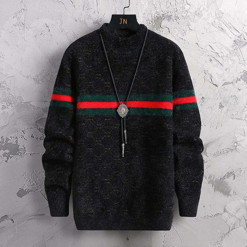 Hot selling men's 2024 autumn and winter new semi high neck sweater men's thick pullover trendy men's knitted sweater top