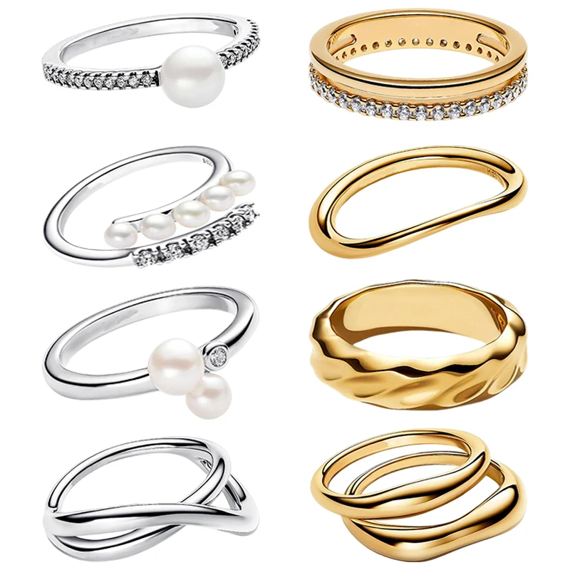 Anillo de doble color estilo orgánico de plata 925, diseño de corona ondulada, amuleto DIY de moda, joyería exquisita