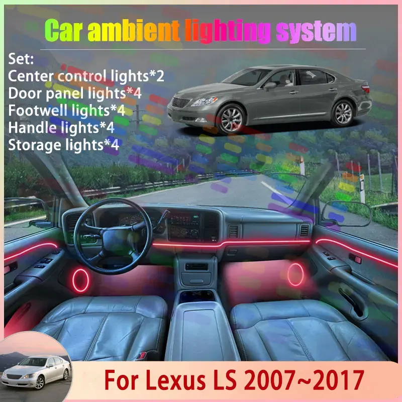 

Для Lexus LS XF40 MK4 2007 ~ 2017 2/18 в 1, автомобильная атмосферная лампа, абажур RGB, ансамбль, стример, атмосферный набор, автоаксессуары