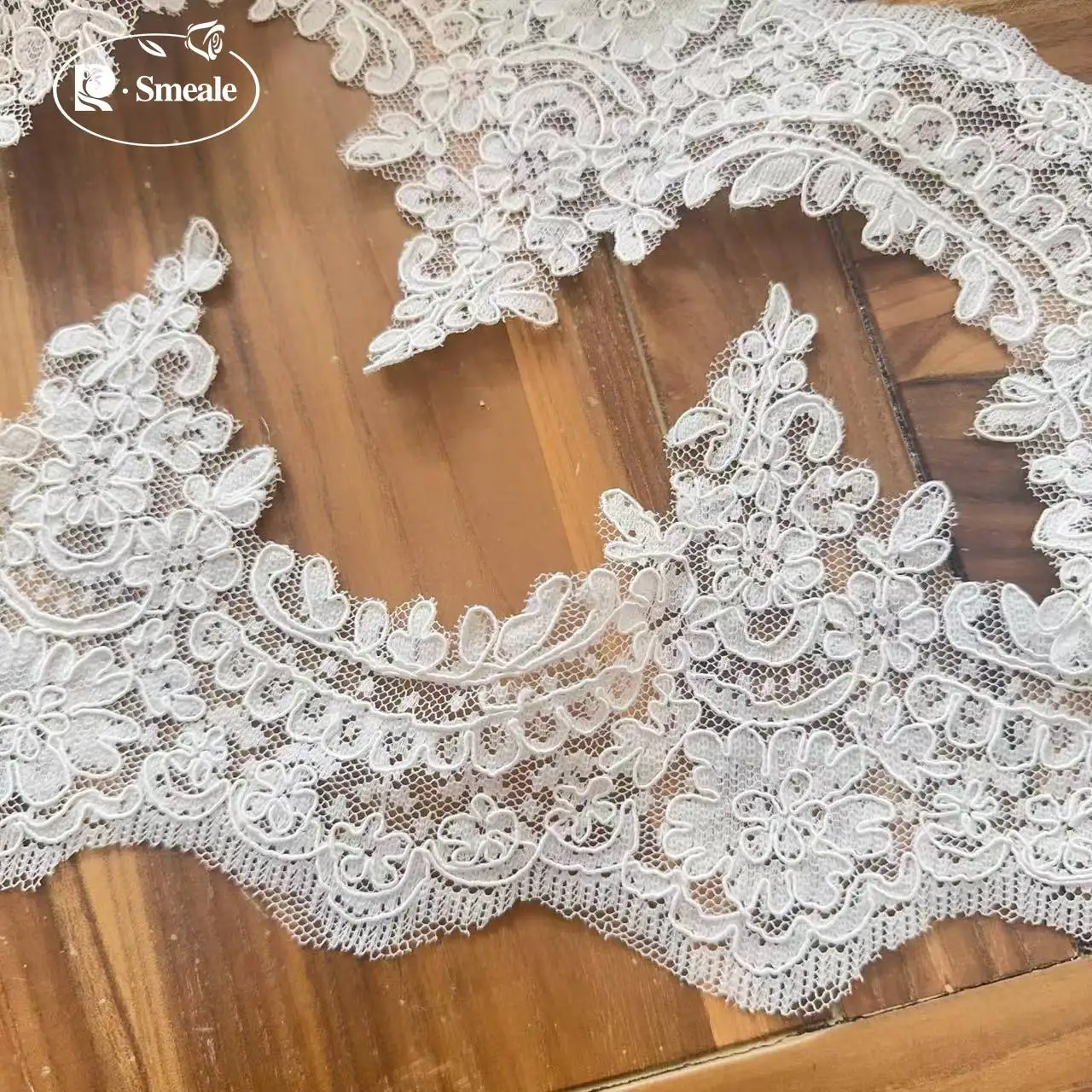 5 Yards/Lot. Wimpernspitzenbesatz für Hochzeitskleider, Seil-Stickerei Blumen DIY Schleierkante Neu – Detail 6
