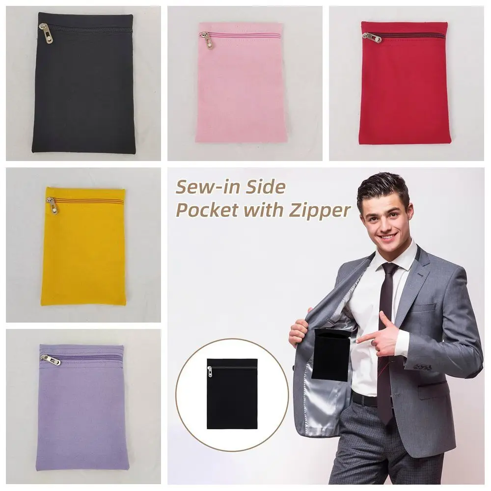 New with Zipper Sew-in Side Hidden Pocket Solid Color Durable Inside Security Pocket Polyester Inside Pockets