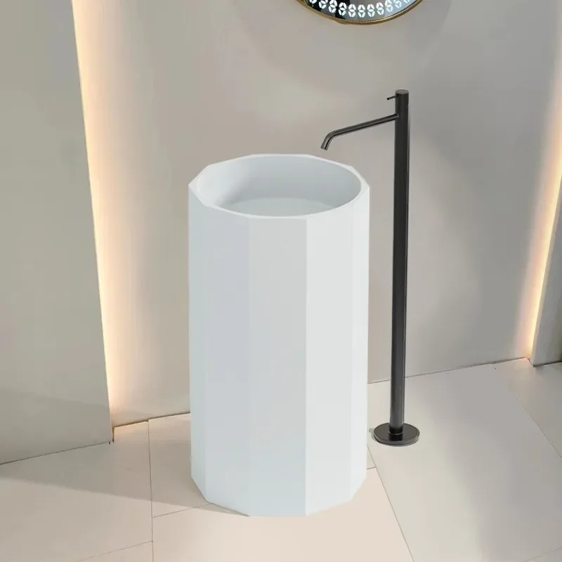 Cross-border special white matte artificial stone vertical basin column Home hotel Balcony basin column Floor type