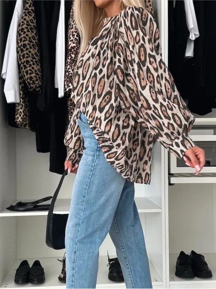

Fashion Leopard Print Shirt Lady Long Sleeve O Neck Button Loose Shirts Tops For Women Casual Holiday Women's Clothing Spring