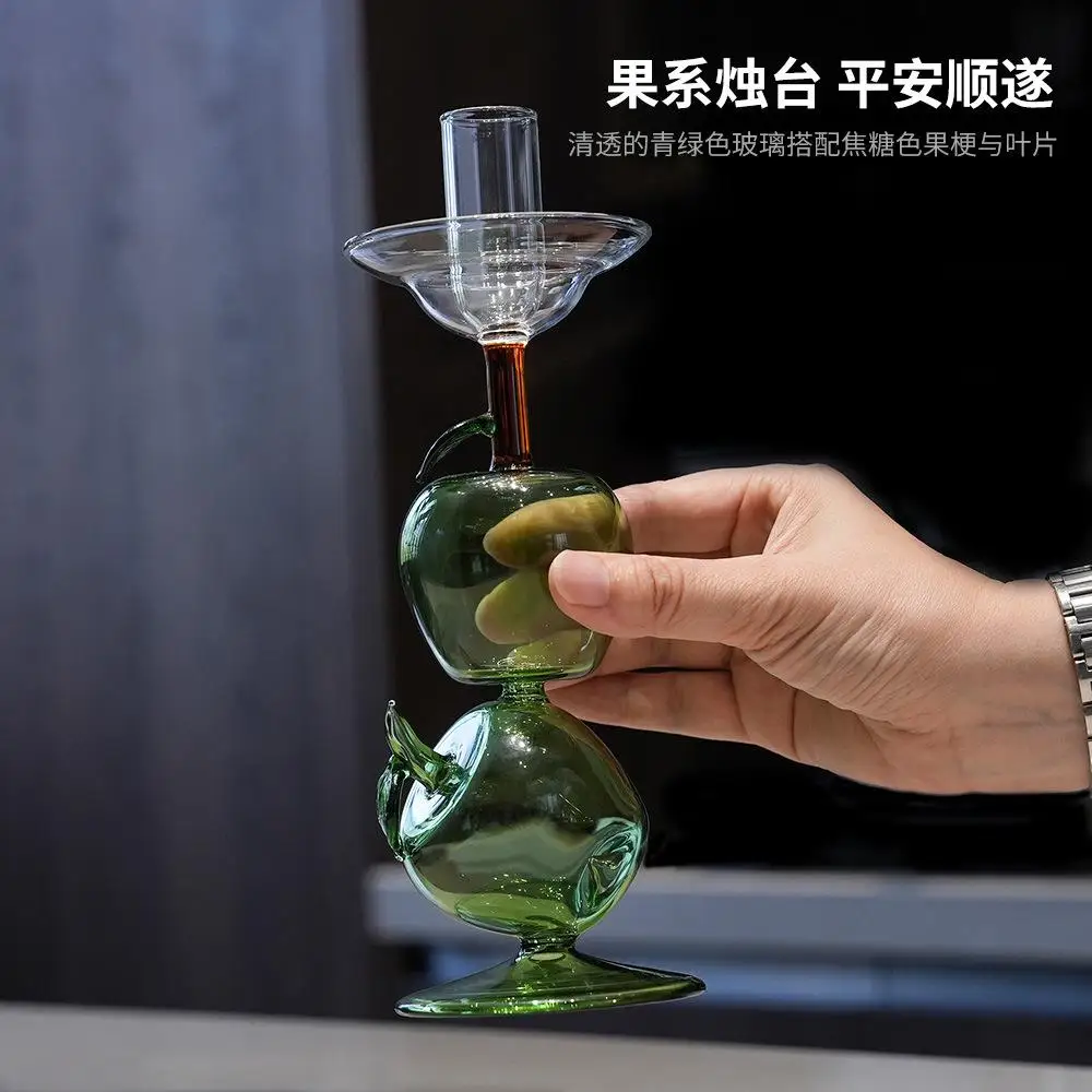 2.5cm Green apple glass candlestick - Romantic candlelight colored candle holder Home decoration item - Wedding photography prop