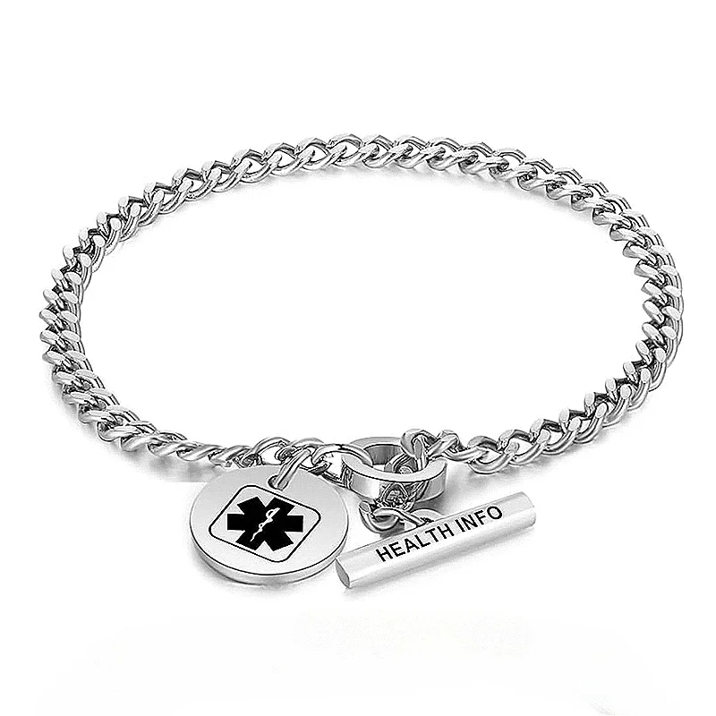 Medical ID Bracelets Alert Save&Change Emergency Double Sided Personalized Customized Cross Shaped Love Steel Plate Couple Gifts