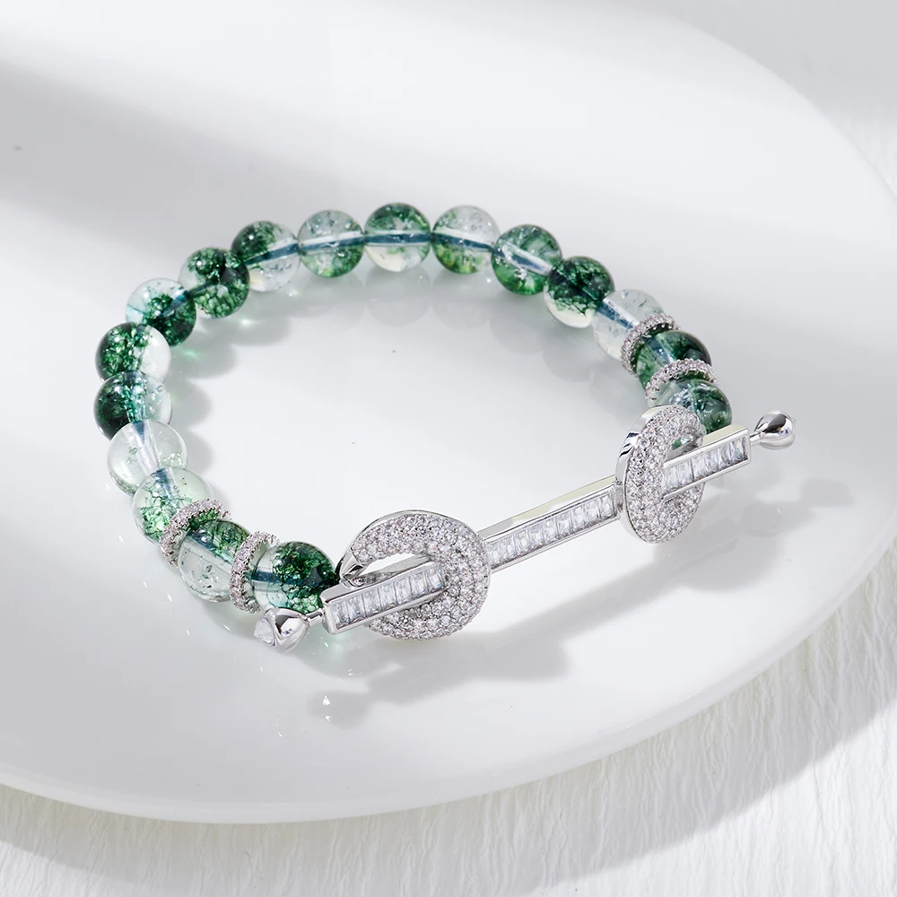 Charm Garden Crystal Women's Bracelets with Beads Custom 8mm Chakra Green Beaded Bracelet with Zirconia Jewelry