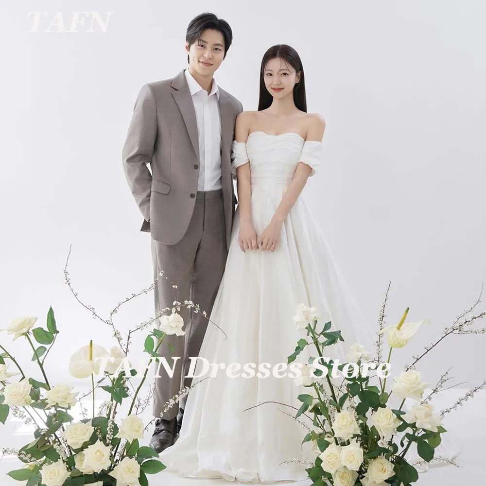 

TAFN Princess A-line Elegant Wedding Dresses Off the Shoulder Simple Bridal Gown Korea Satin Floor-Length Dresses Custom Made