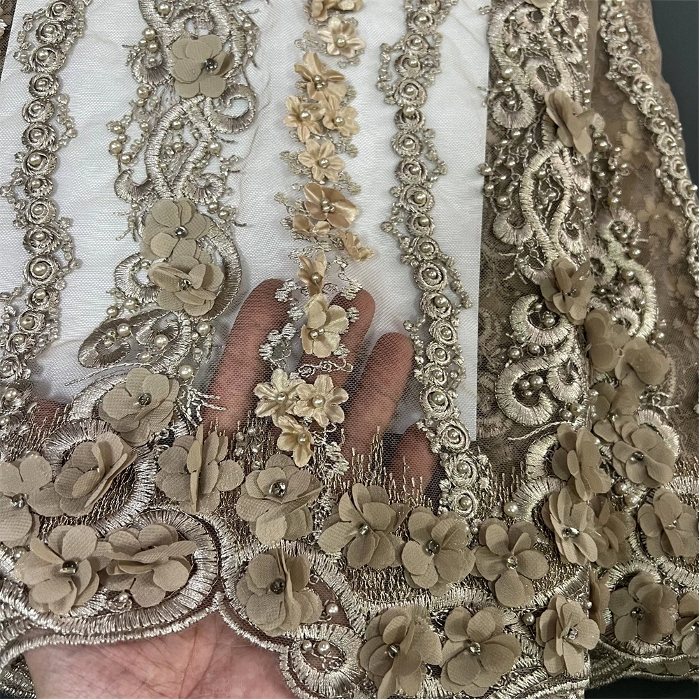 Africano Nigeriano Lantejoulas Tule Tecido De Renda, Tecido De Costura Net, Vestidos De Baile Beads, Bordados De Alta Qualidade, 2024,5Yad, ZJ011