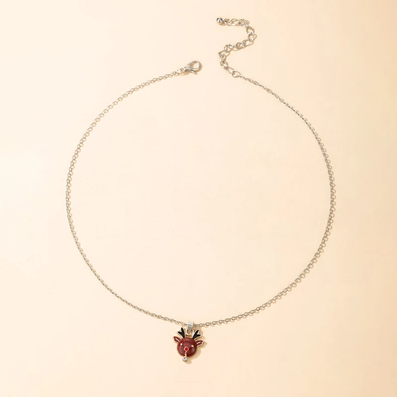 Docona Christmas Metal Elk Pendant Necklace Fun Animal Chain Women's Festive Atmosphere Exquisite Accessory Gift