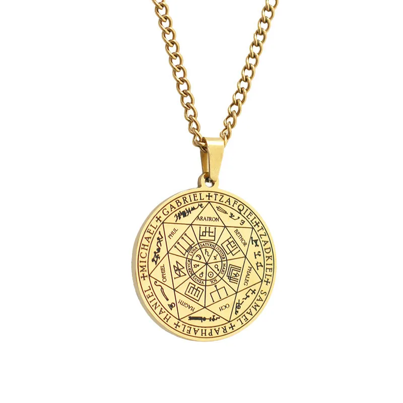 Seven Archangels Sigil Talisman Necklaces Men Boys Seal of Solomon Pendant Chain Stainless Steel Religious Amulet Jewelry image 6