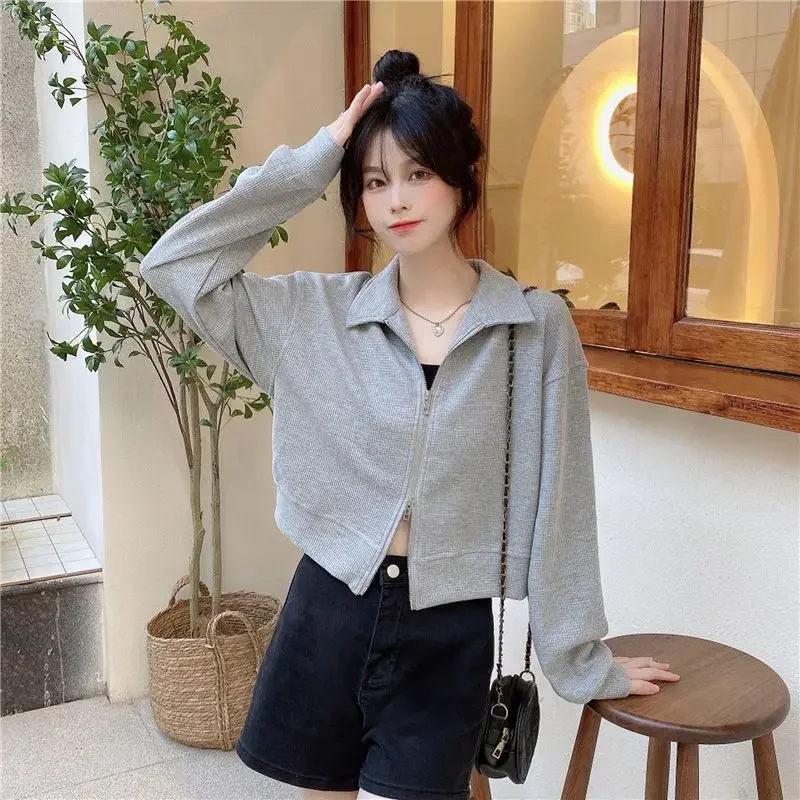 Moletons femininos moda manga longa femme popular sólido all-match simples venda quente roupas zíperes design estilo rua harajuku