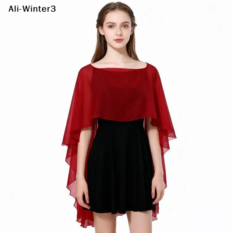 【Y】New Fashion Soft Wedding Capes Long Solid Color Wedding Jacket Wraps Chiffon Shrug Womens Ladies