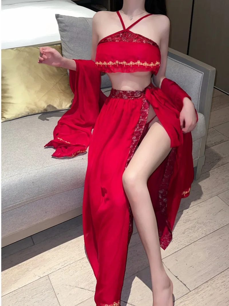 Sexy Hanfu Spicy Girl Uniform Temptation Chinese Style Two Piece Skirt Set Bandage Off Shoulder Top Fashion Sweet S340