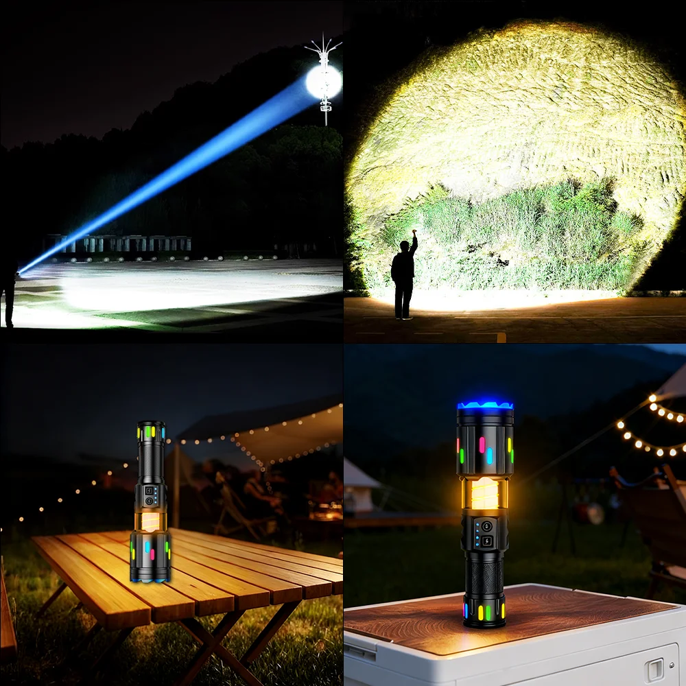 White Laser Flashlights High Power Torch Rechargeable LED Flashlight Tactical Power Bank Camping Lantern Outdoor Hiking Fishing