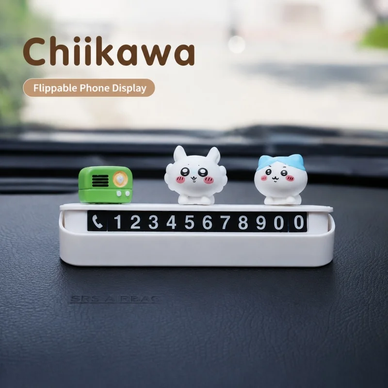 Anime Chiikawa Hachiware Car Parking Phone Number Card Magnetic Contact Display Temporary Parking Sign Dashboard Ornament Auto