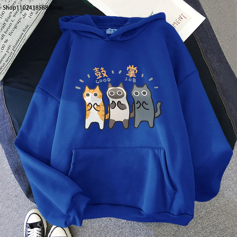 Applause Three Cats Orange Hoodies Cartoon Graphic Personality Sweatshirts with Hooded Men Women Clothing Fashion Tops Y2k Hoody