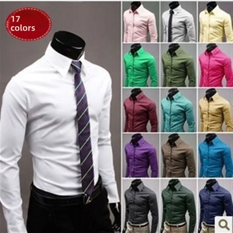 

Men's Faion Candy Color Long Sve irt Slim Fit Thiened Summer Spring irt Sli Casual Busin Pure Color irt