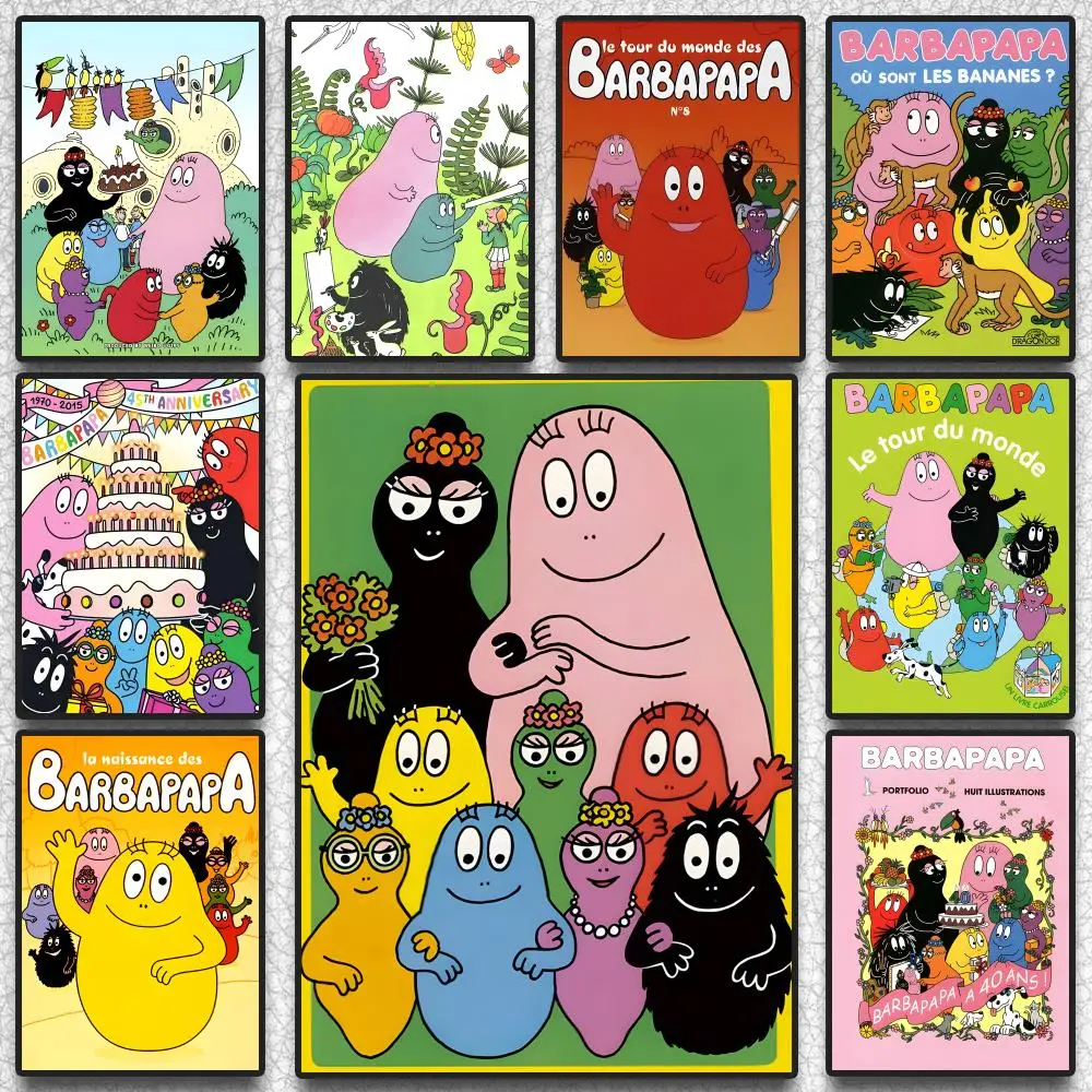 B-Barbapapa ANIME-Poster, selbstklebender Wandkunstdruck, wasserfest, für Zuhause, Wohnzimmer, Schlafzimmer, ästhetische Dekoration