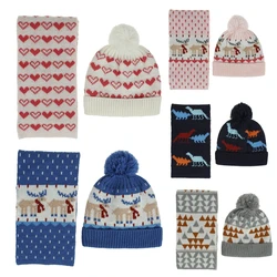 Winter Warm Hat Scarf 2Pcs Knitted with Soft Beanie for Boys