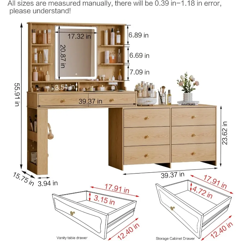 Makeup Vanity Desk with large Vanity Table with 8 Storage Drawers and 8 Shelves,Makeup Table for Bedroom,home.