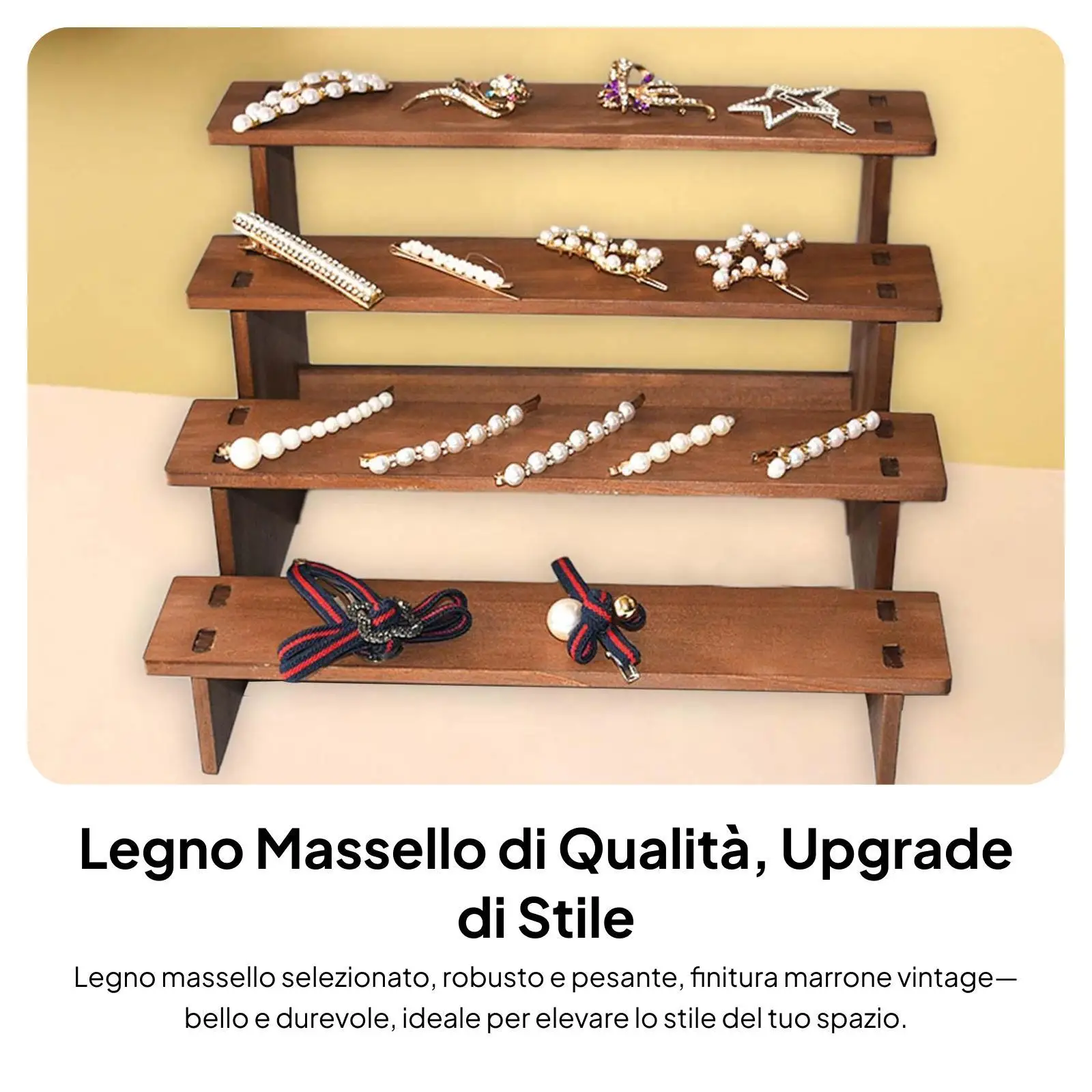4 Step Wood Display Shelf Jewelry Organizer Stand for Earring Ring Necklace Bracelet Holder Portable Countertop Showcase