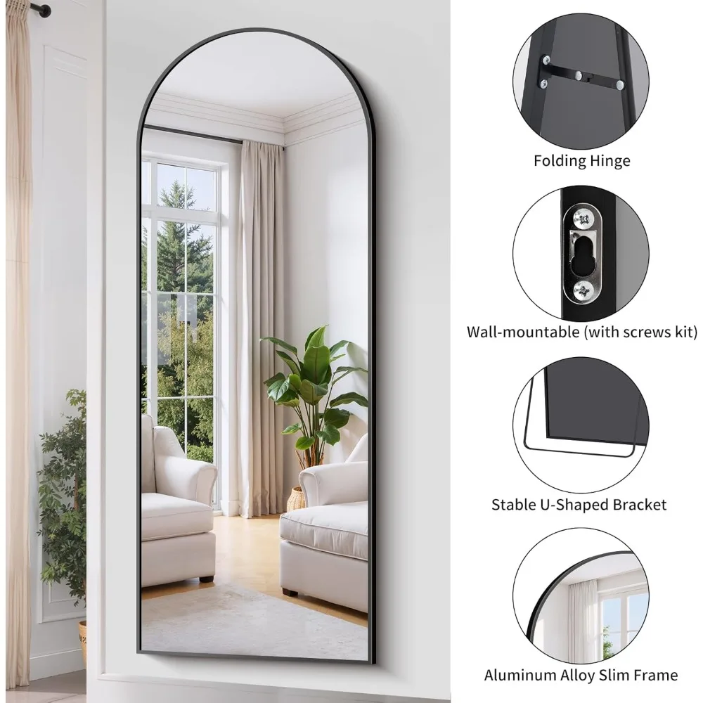 大型壁掛け全身鏡、71インチx26インチ、ブラックアルミニウムフレーム、家の装飾用スタンディングフロアミラー