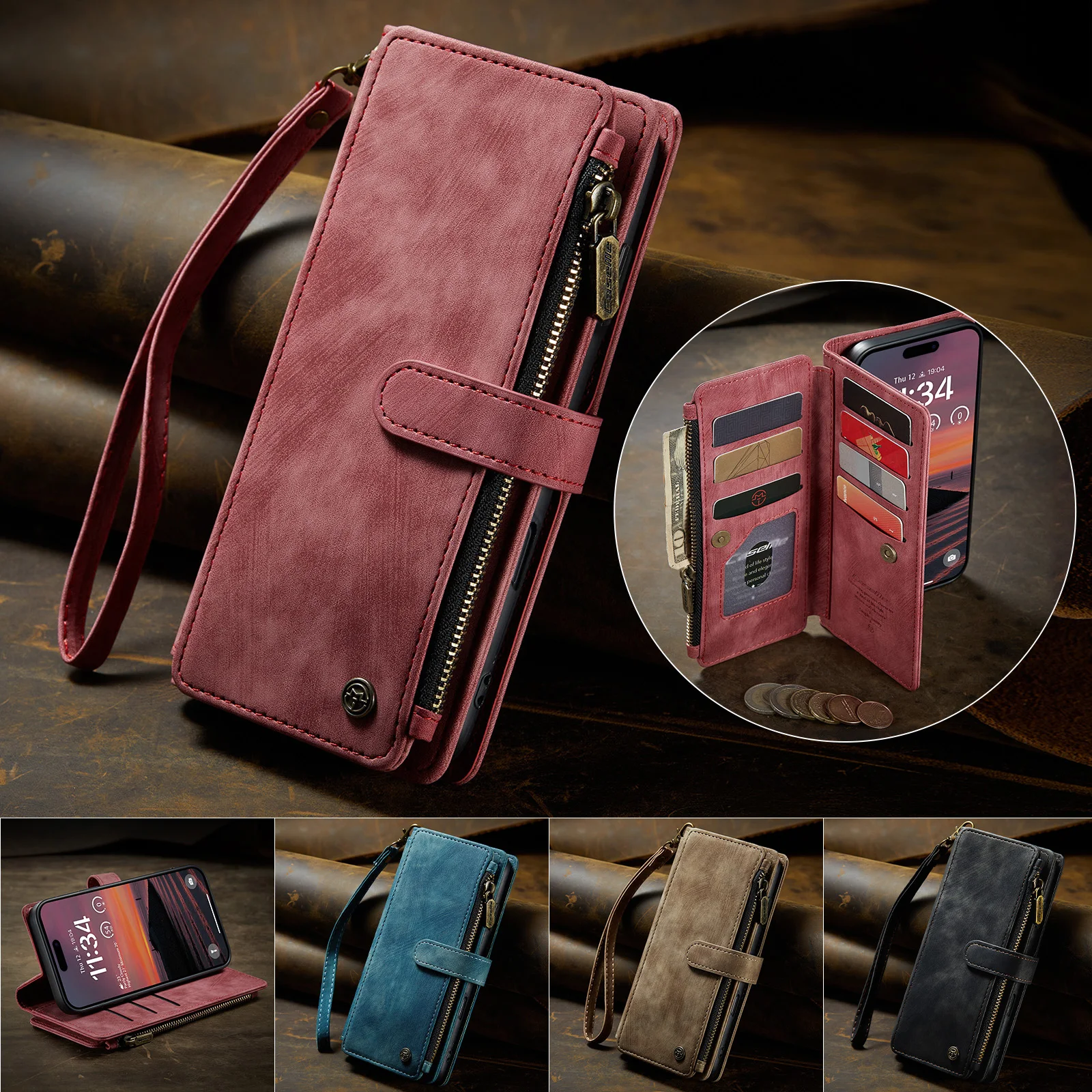 

CaseMe-C30 Wallet Phone Case Cover For iPhone 17 Pro Max ,17 Air, Zipper Mulit Cards Leather Shockproof Protectives Skins Holder