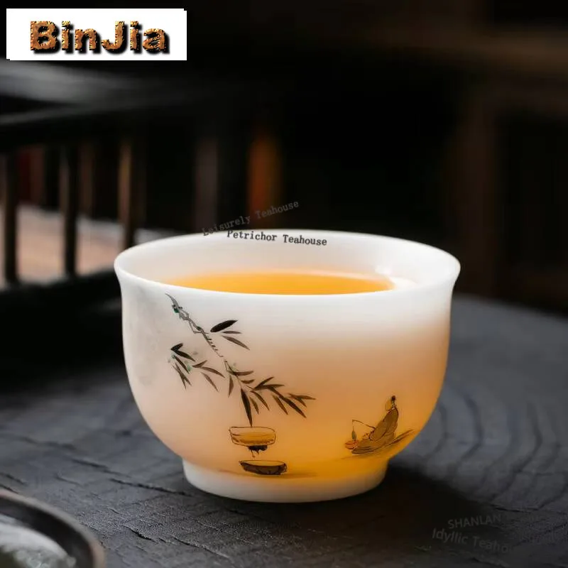 

140 мл Handamde Ice Seed Нефритовая фарфоровая чайная чашка с ручной росписью, рыболовная мастер-чашка Dehua, белая чайная чаша Chazhan, посуда для напитков с овечьим жиром