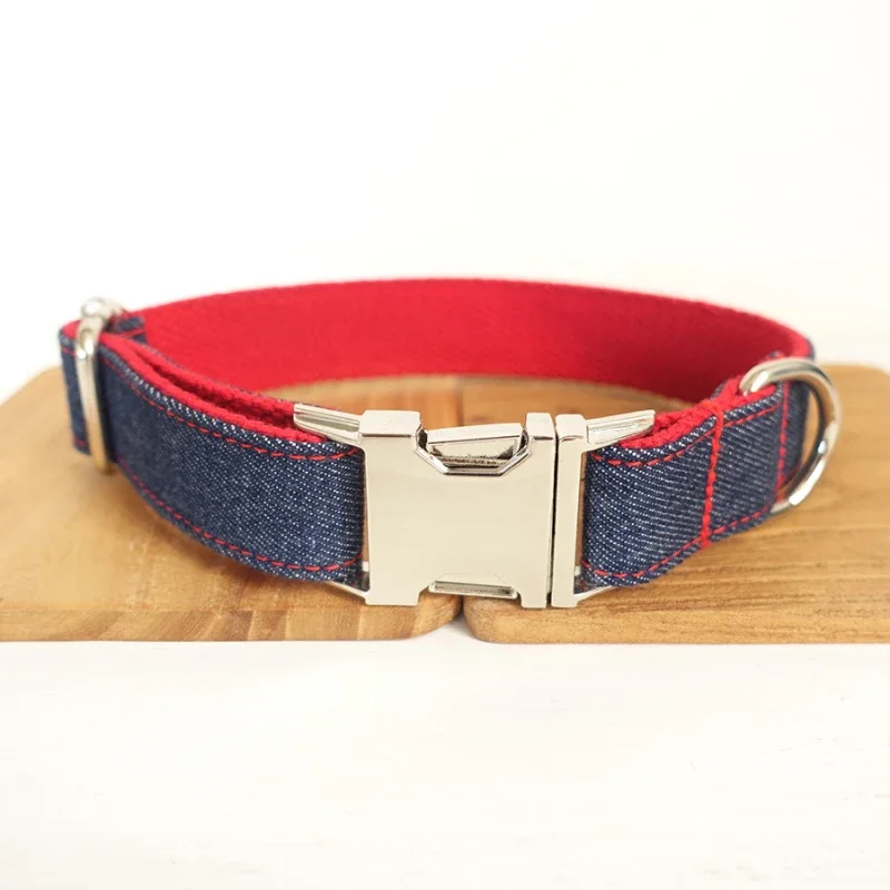 Personalized Dog Collar Customized Pet Collars Free Engraving ID Nameplate Tag Pet Accessory Multi Jean Puppy Collar Leash