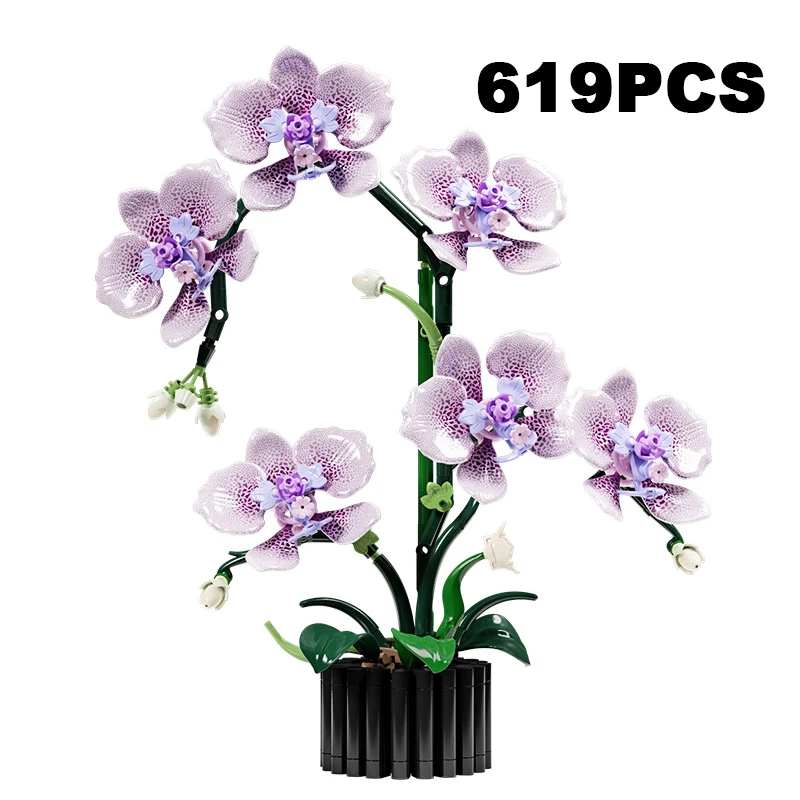 Creatieve Orchidee Boeket Ingemaakte Bouwstenen Onsterfelijke Bloem Thuis Bureau Plant Decoratie Monteer Bakstenen Speelgoed Cadeau Voor Meisje Dame