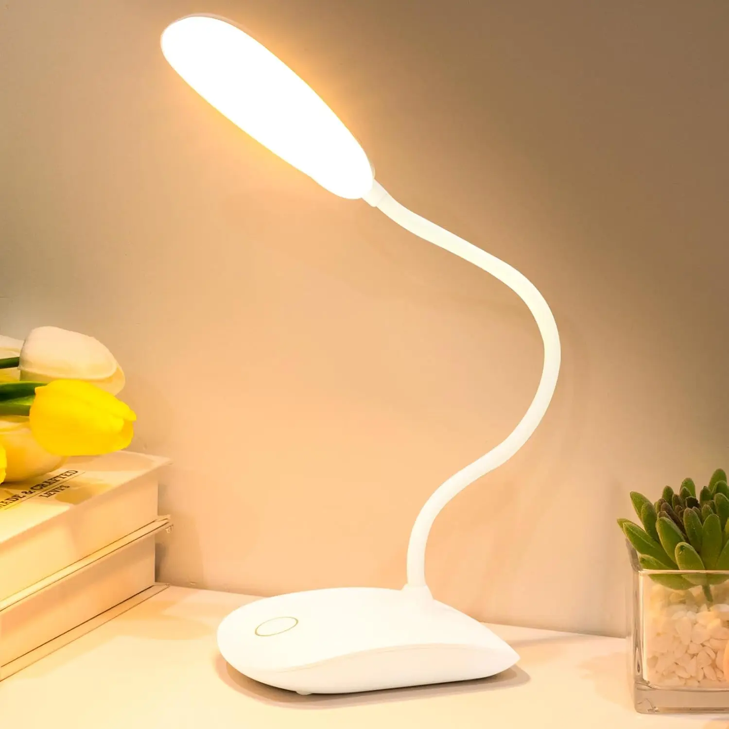 Rechargeable Touch Control Lamp, 2000mAh Built-in, Up to 30H Use, Flexible Gooseneck Arm, Eye-Caring Light, Wireless