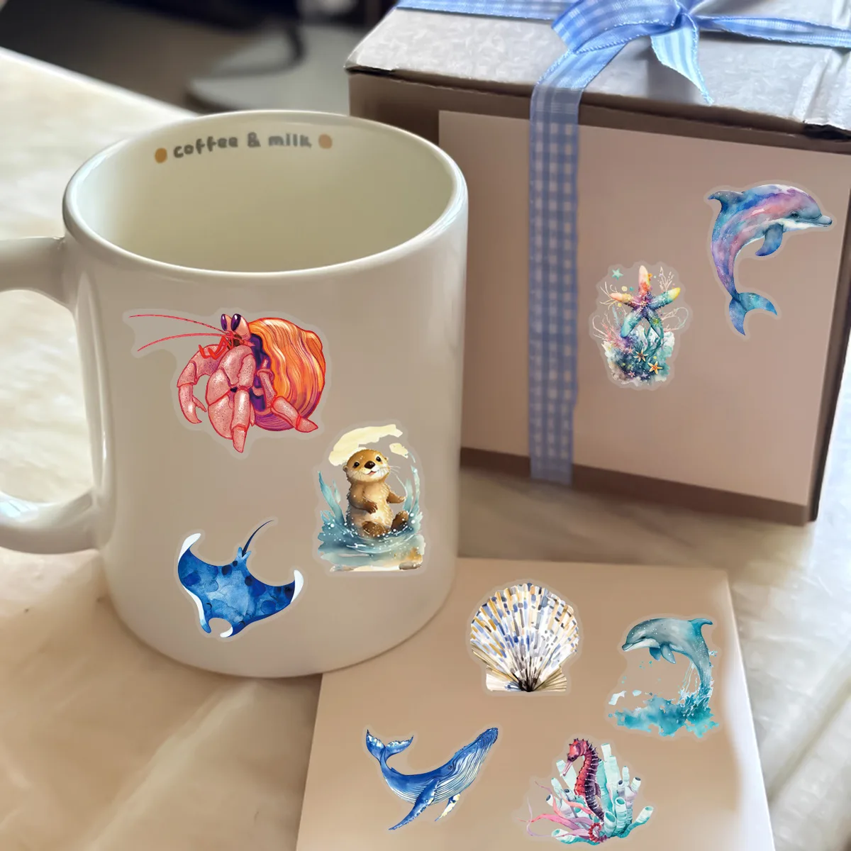 50 個透明 PET 海洋動物ステッカー電話スーツケースノートブック文具装飾、防水ステッカー