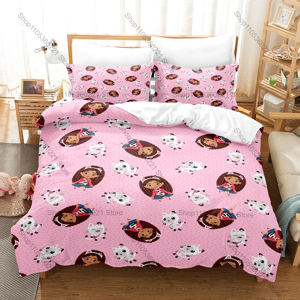 Kawaii Gabby's Dollhouse Duvet Cover Set 3Pcs Kids Bedding Set With Pillowcases Twin Full Queen King Bed Linen