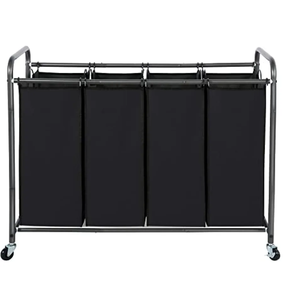 

Корзина для сортировки белья на 4 секции с 4 мешками, передвижная тележка для белья с прочными блокирующимися колесами и съемными мешками