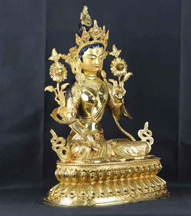 NEW 48CM LARGE huge Buddhist Buddhism HOME family efficacious Safe Tibetan Gold-plated White Tara brass Buddha statue