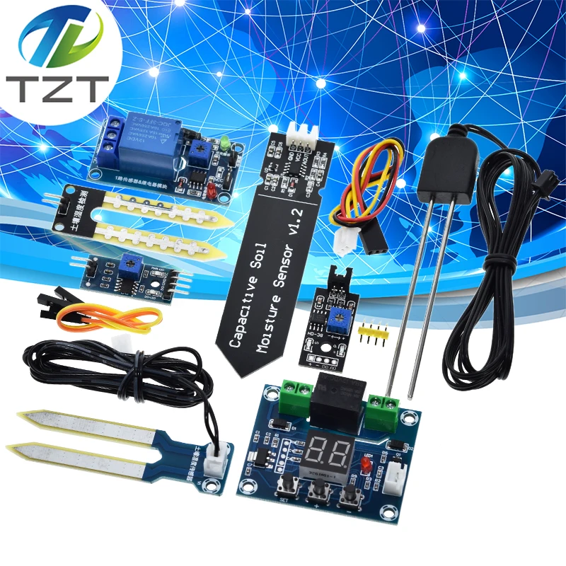 TZT Capacitive Soil Moisture Sensor Module / Soil Humidity Digital Display Relay Control Module Automatic Watering For Arduino