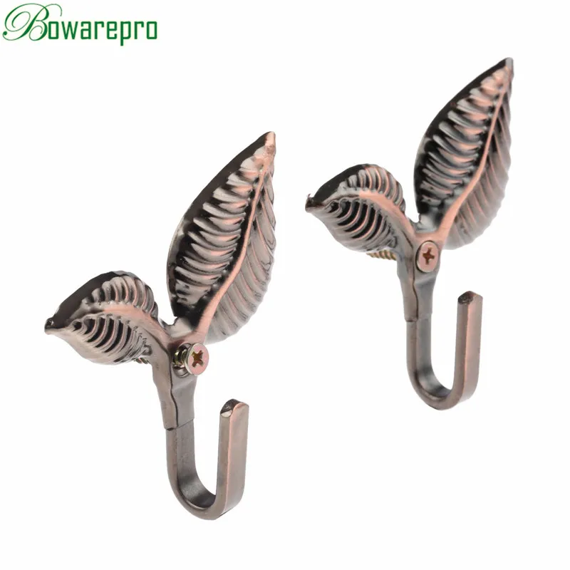 2Pcs Bronze Vintage Leaf Design Drapery Curtain Tieback Hold Back Hooks Multifunction Wall Hook Clothes Hats Hanger Hanging Tool